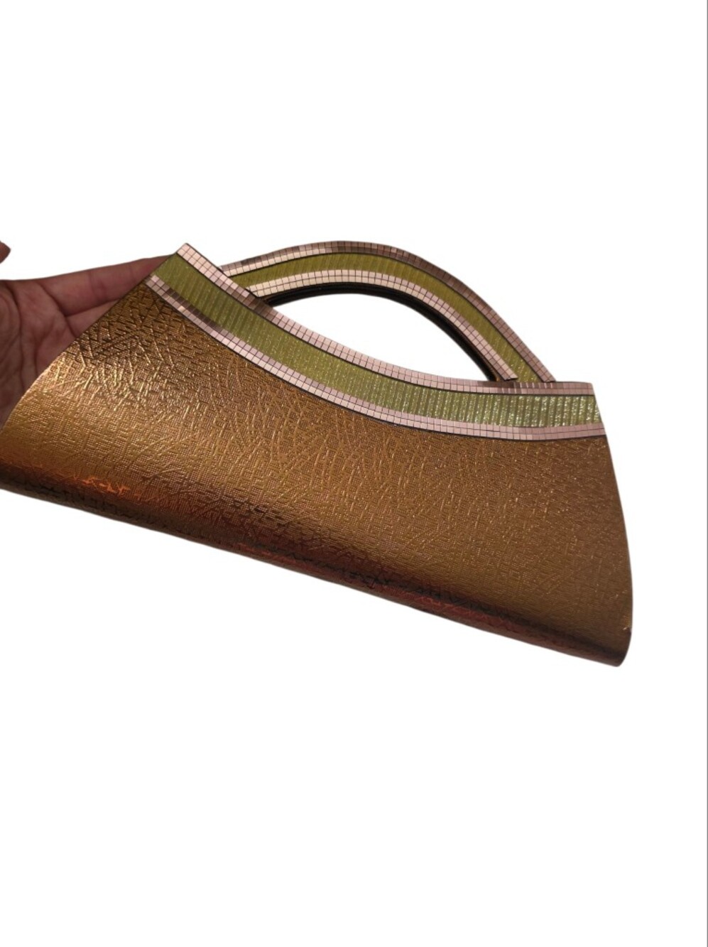 Elegant Brown Metallic Handle Clutch - Picture 4 of 8